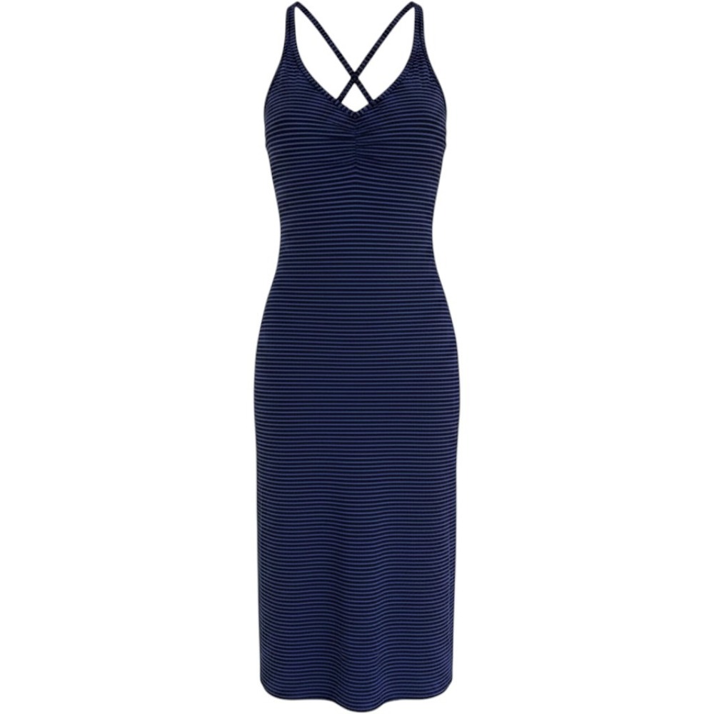 prAna Rebecca Dress Blue Black Striped Strappy Back Midi W3REBE115 Womens
